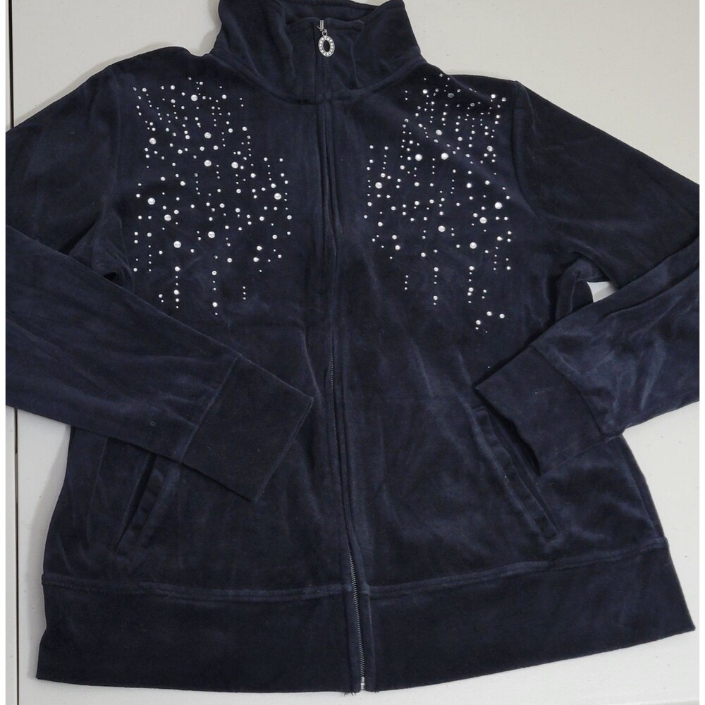Woman's Velvet Threehearts Size Medium Black Zip Up Sweater